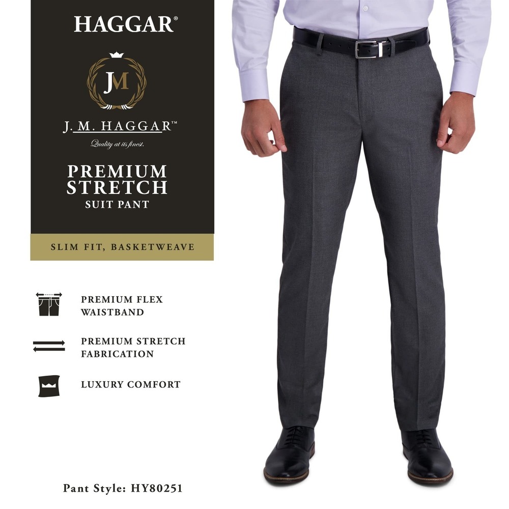 Haggar mens Stretch Basketweave Slim Premium Flex Suit Separate Pants 30 x 32 - Picture 5 of 7